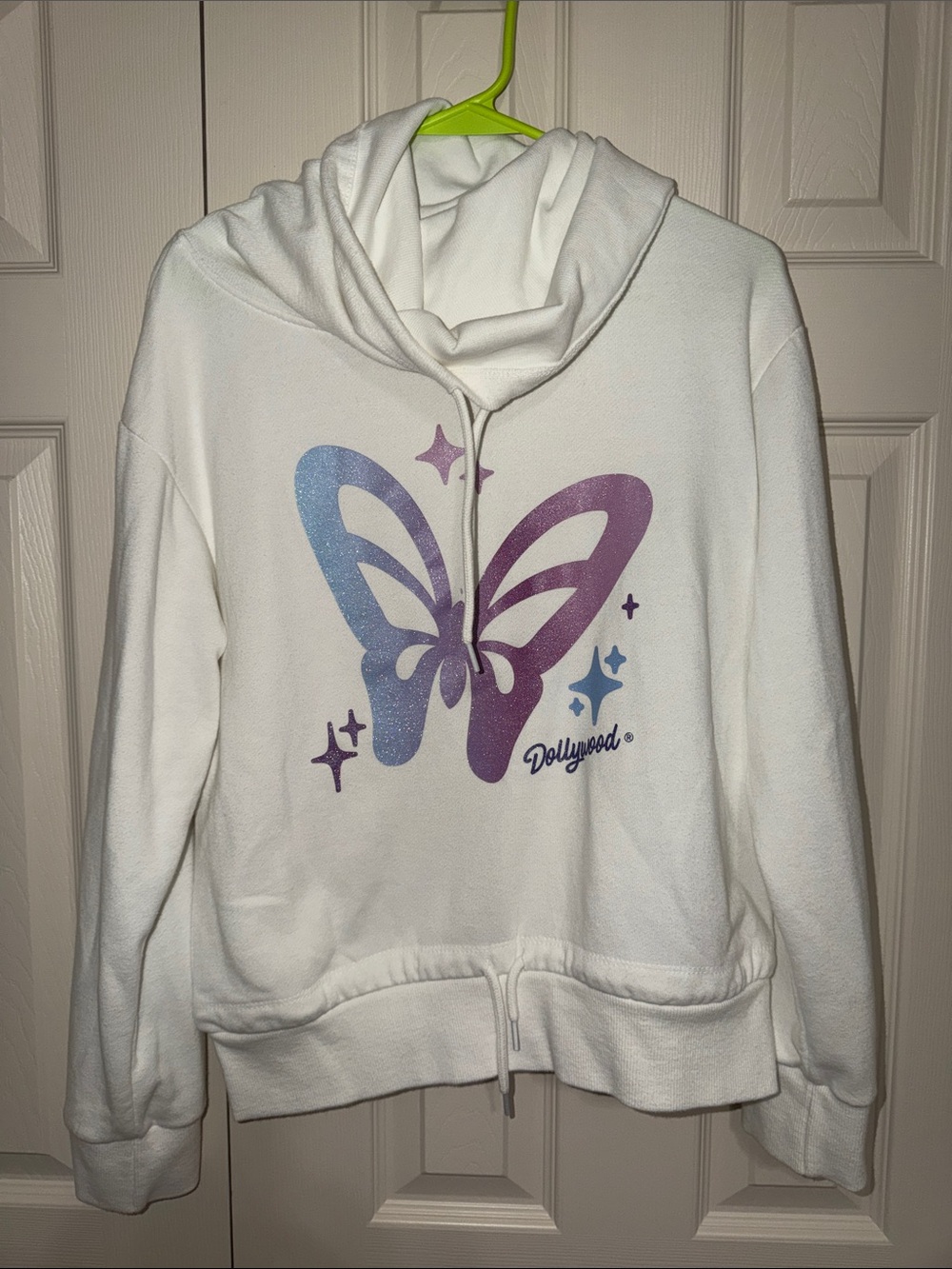 MV Sport White Hoodie Sweater with Purple-to-Blue Butterfly